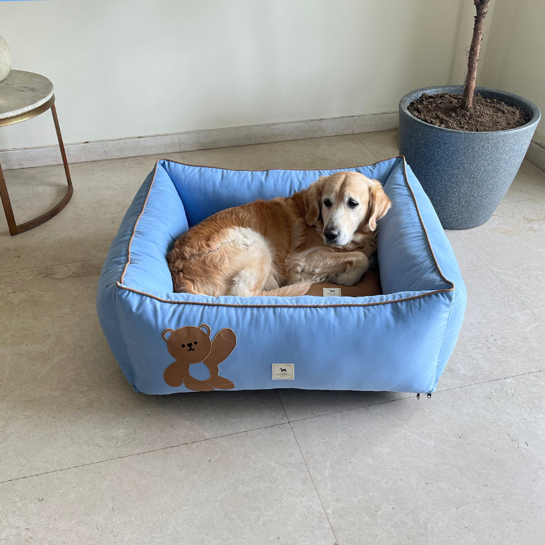 PoochMate Cornflower Blue Sand Cuddle Bear Dog Bed