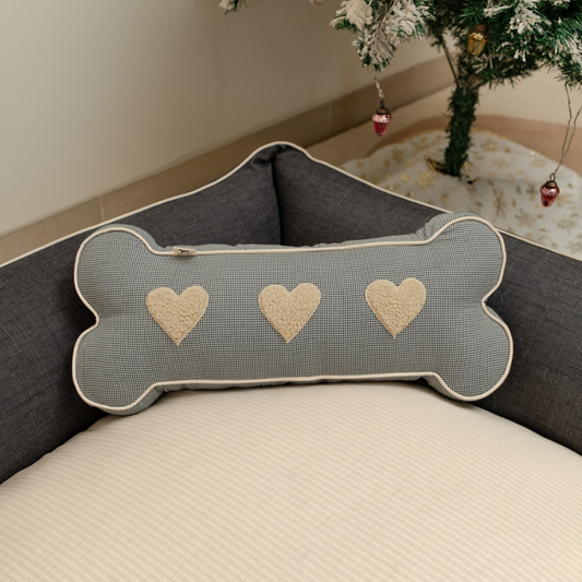 PoochMate OAK BOHO Herringbone Blue Bone Pillow: Hearts